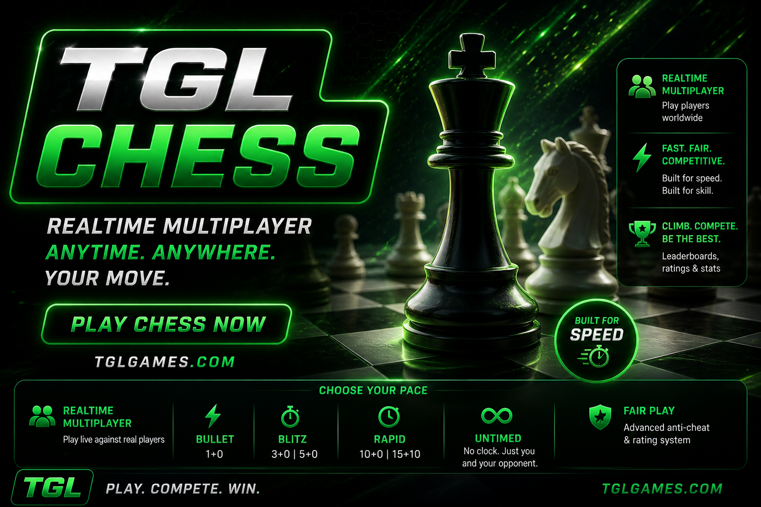 TGL Chess — realtime multiplayer chess. Bullet, blitz, rapid, untimed.